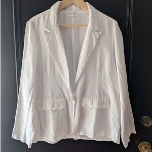 Bella Dahl White Linen Button Front Blazer Jacket Women's Sz M Breathable NWT